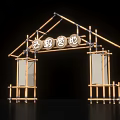 Bamboo Archway Structure For Outdoor Camping Site With Decorative Scroll Panels 3d model