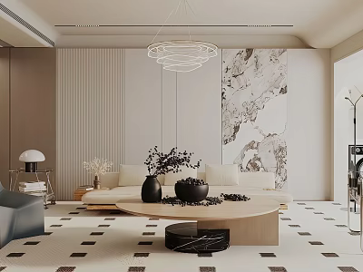 Modern Living Room Interior Design With Chandelier Sofa Coffee Table And Decorative Painting 3d model