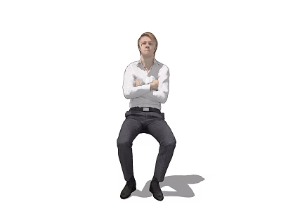 Man Sitting With Arms Crossed Wearing White Shirt And Dark Pants 3d model Man Sitting With Arms Crossed Wearing White Shirt And Dark Pants 3d model