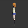 Game and Movie Character 3D Model with Orange Hair Pigtails White Top Blue Plaid Skirt
