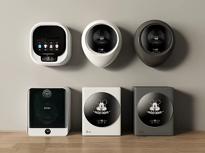 Modern Stylish Washing Machines With Wall Mounted Design Smart Panels And Black White Colors 3d model