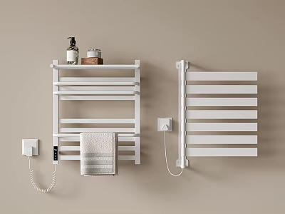 Modern White Wall Mounted Bathroom Accessories With Towel Rack And Shelf 3d model