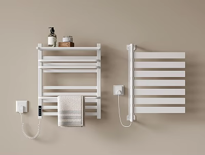 Modern White Wall Mounted Bathroom Accessories With Towel Rack And Shelf 3d model