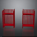 Stylish Pair of Red Lattice Furniture Shelves With Open Grid Design