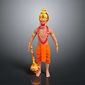 Ornate Game and Movie Character With Golden Headdress Red Bead Necklace Orange Attire Golden Mace