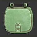 Green Metal Trash Bin With Lid Worn Surface And Rolling Wheels