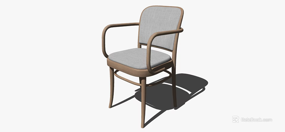 Modern Dining Chair With Wooden Frame Gray Upholstered Seat And Armrests 3d model 