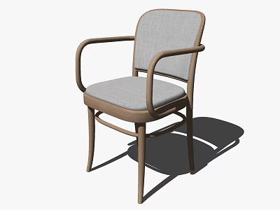 Modern Dining Chair With Wooden Frame Gray Upholstered Seat And Armrests 3d model