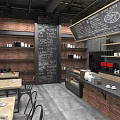 Café Interior Design With Brick Walls Chalkboard Menu Wooden Tables And Metal Chairs