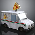 White Food Truck With Green Red Stripes And Pizza Slice On Top