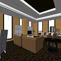 Modern Elegant Office Interior With Wooden Walls Large Windows Sofas And Coffee Tables 3d model
