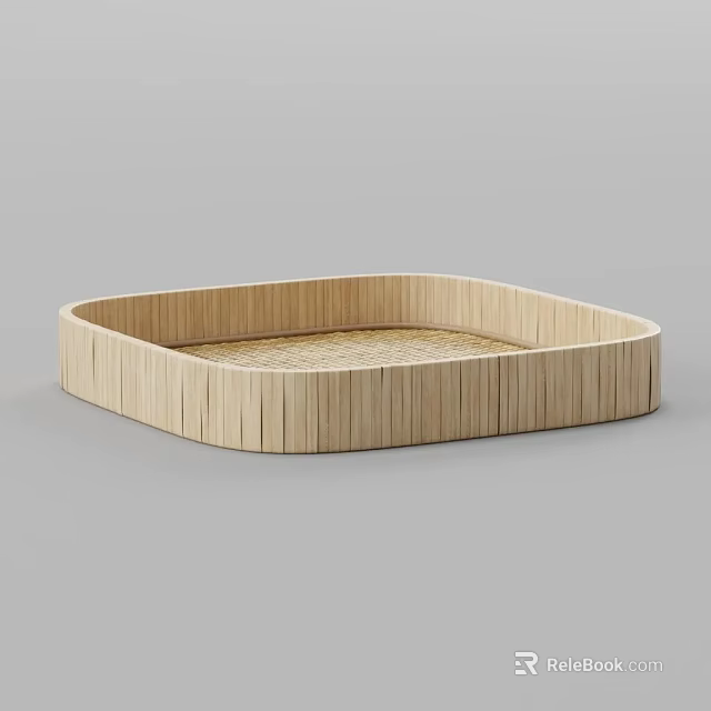Natural Bamboo Square Tray With Woven Bottom For Daily Household Use 3d model 