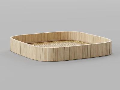 Natural Bamboo Square Tray With Woven Bottom For Daily Household Use 3d model