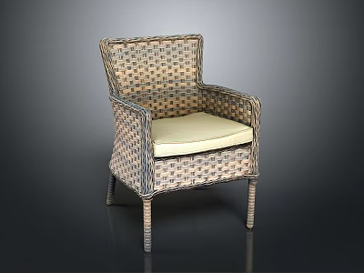 Modern Rattan Dining Chair With Armrests Light Colored Upholstered Seat Elegant Design 3d model