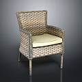 Modern Rattan Dining Chair With Armrests Light Colored Upholstered Seat Elegant Design