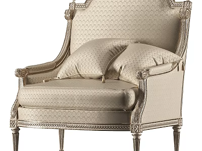 Elegant Classical Single Chair With Carved Armrests Decorative Legs And Upholstered Fabric Cushions 3d model