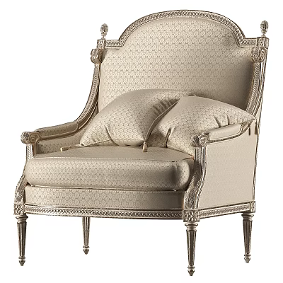 Elegant Classical Single Chair With Carved Armrests Decorative Legs And Upholstered Fabric Cushions 3d model