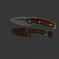 High Quality Folding Knife With Patterned Blade Brown Wooden Handle And Reflective Finish