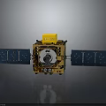 Advanced Satellite Equipment With Golden Main Body Yellow Top And Blue Solar Panels