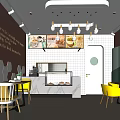 Bright Modern Milk Tea Shop Interior With Yellow Chairs Wooden Tables And Pendant Lights