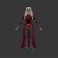 Red Haired Female Character In Silver Top And Red Long Skirt Design