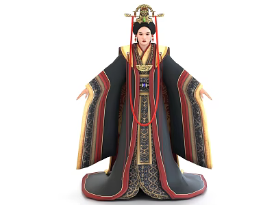 Woman In Traditional Royal Costume With Elaborate Headdress And Intricate Patterns 3d model