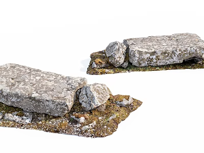 Rustic Natural Stone And Wood Garden Decor With Mossy Rocks And Wooden Planks 3d model