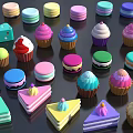 Colorful Cartoon 3D Dessert Collection With Macarons Cupcakes And Cake Slices