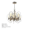 Modern Silver Metal Chandelier With Illuminated Bulbs And Hanging Crystal Beads