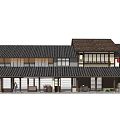Traditional Two Story Commercial Complex With Wooden Veranda Black Roof And Shops