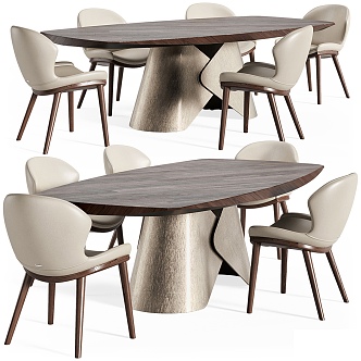 Light dining table and chair combination 3d model