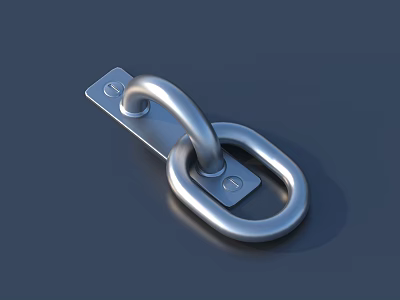 Metal Hook With Rectangular Base Circular Ring Screw Holes And Smooth Reflective Finish 3d model