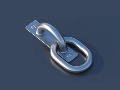 Metal Hook With Rectangular Base Circular Ring Screw Holes And Smooth Reflective Finish 3d model