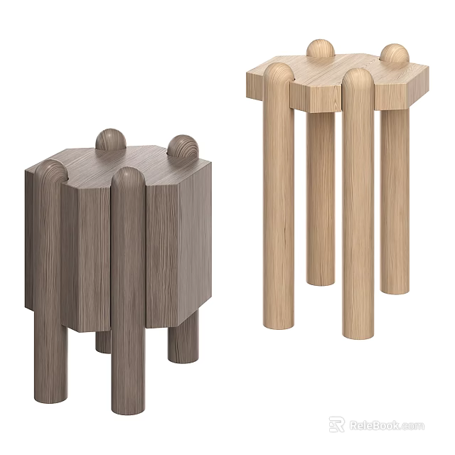Minimalist Wooden Dressing Table With Cylindrical Legs And Top Decorative Knobs 3d model