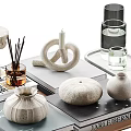 Elegant Decorative Ornament Collection With Ceramic Vases Candles Books And Wooden Trays For Home Styling