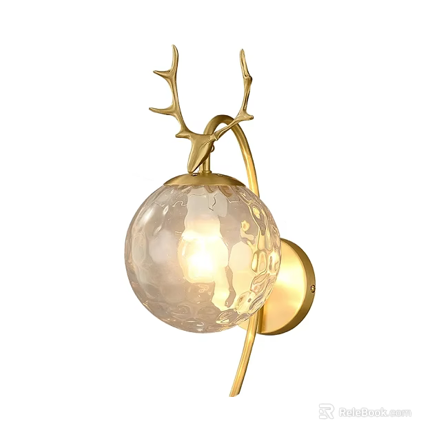 Elegant Gold Metal Wall Sconce With Spherical Patterned Glass Shade 3d model