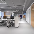 Modern Public Office Space With Open Layout Workstations Computers Ergonomic Chairs And Natural Light 3d model