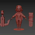Animated Pirate Female Character Wearing Pink Hat With Anchor Rope And Sword