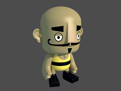 Cute Cartoon Doll With Bald Head Thick Eyebrows Mustache Striped Vest And Black Shoes 3d model