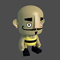 Cute Cartoon Doll With Bald Head Thick Eyebrows Mustache Striped Vest And Black Shoes
