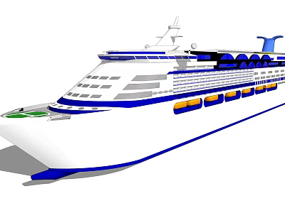 White Cruise Ship Design With Blue Accents And Multiple Decks 3d model