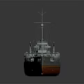 Warship Battleship Side View With Gray Upper Hull Red Lower Hull Turrets And Masts