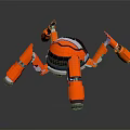Orange Spider Like Robot Design With Multiple Mechanical Legs And Round Body 3d model