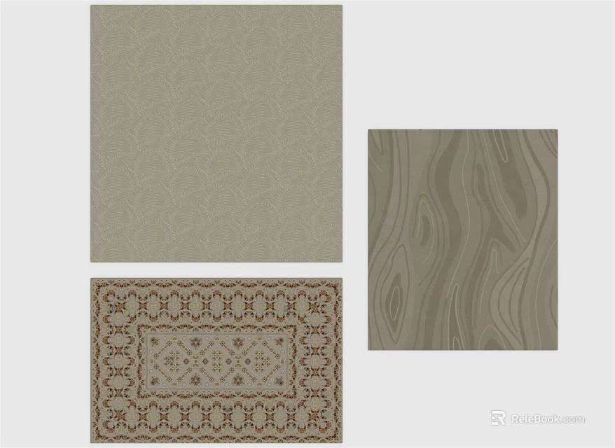 Square Rugs with Light Green Solid Wood Pattern and Intricate Designs in Various Styles 3d model
