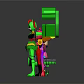 Colorful Cartoon Game and Movie Characters in a Row with Varied Colors and Holding Objects