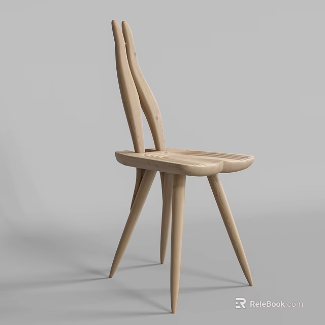 Stylish Wooden Single Chair Featuring Modern Minimalist Design And Tapered Legs 3d model 
