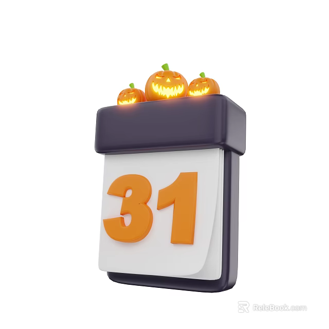 Decorative ornament set with calendar displaying number 31 and Jack-o'-lanterns on top 3d model 