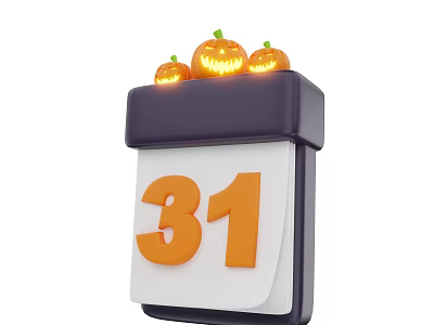 Decorative ornament set with calendar displaying number 31 and Jack-o'-lanterns on top 3d model