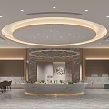 Elegant Modern Sales Office With Marble Reception Counter Property Map Wooden Panels And Warm Lighting