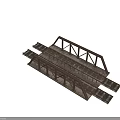 Industrial Railway Bridge Structure With Steel Rail Tracks And Metal Frames